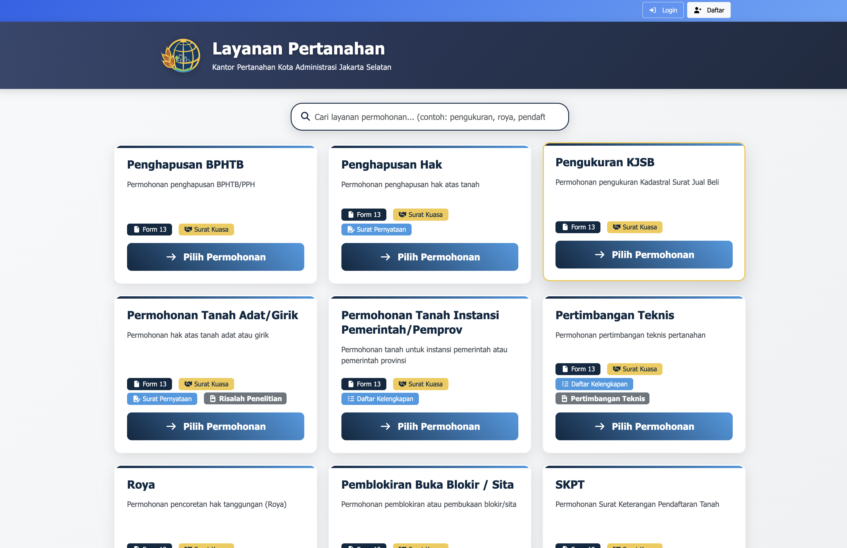 Layanan Kantor Pertanahan Kota Jakarta Selatan